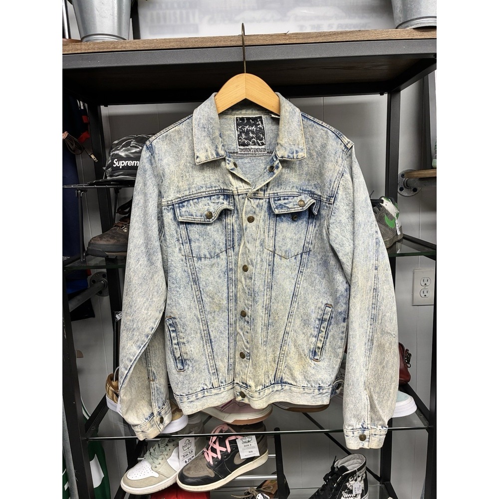 Vintage 1980s Tomorrow's Generation Acid Wash Denim Jacket Size Large